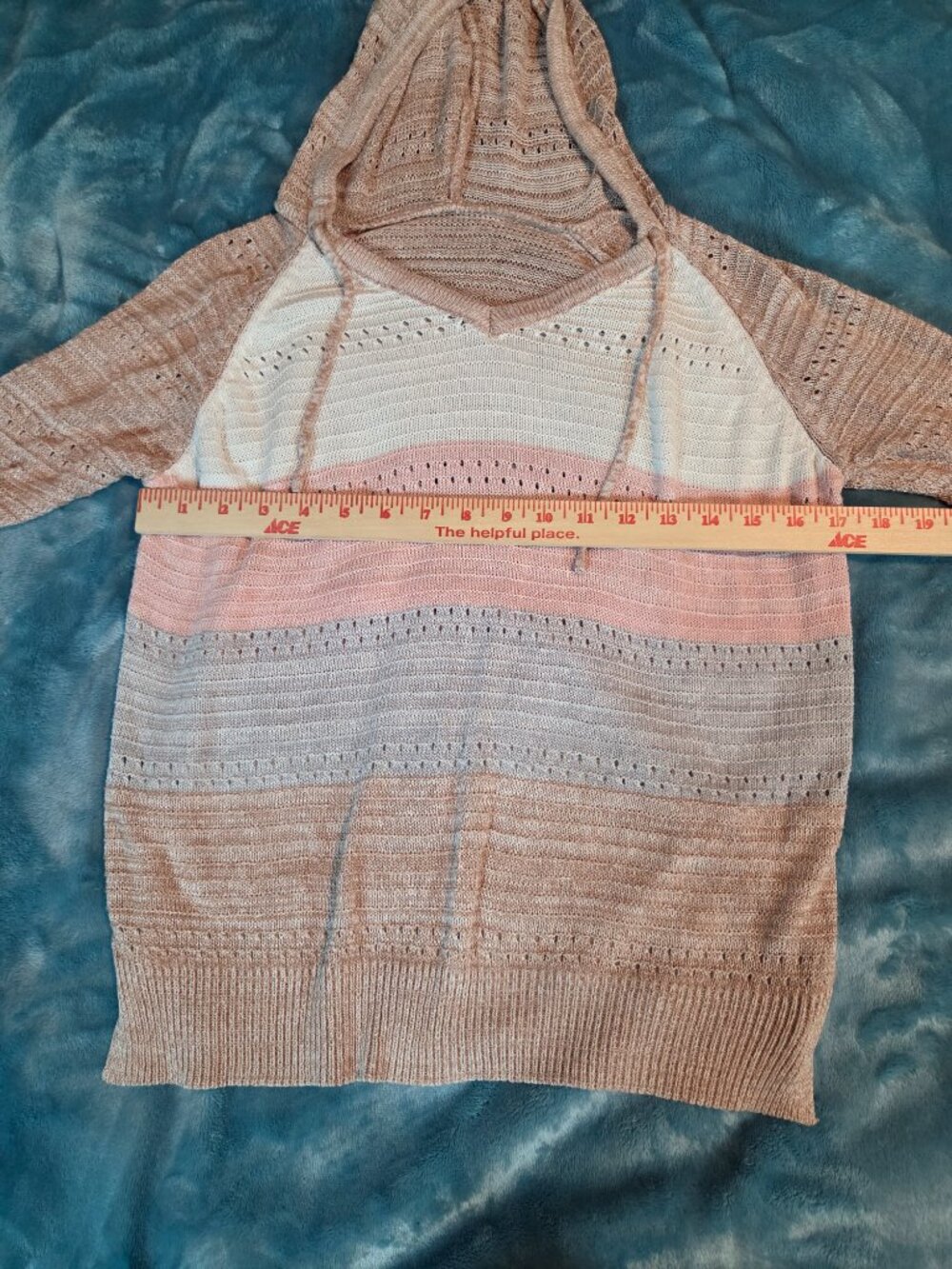 White Pink Gray Tan Striped Lightweight Hoodie Sweater Size XS-S - Picture 7 of 8